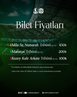 Sakaryaspor-Erzincanspor maçının biletleri satışta